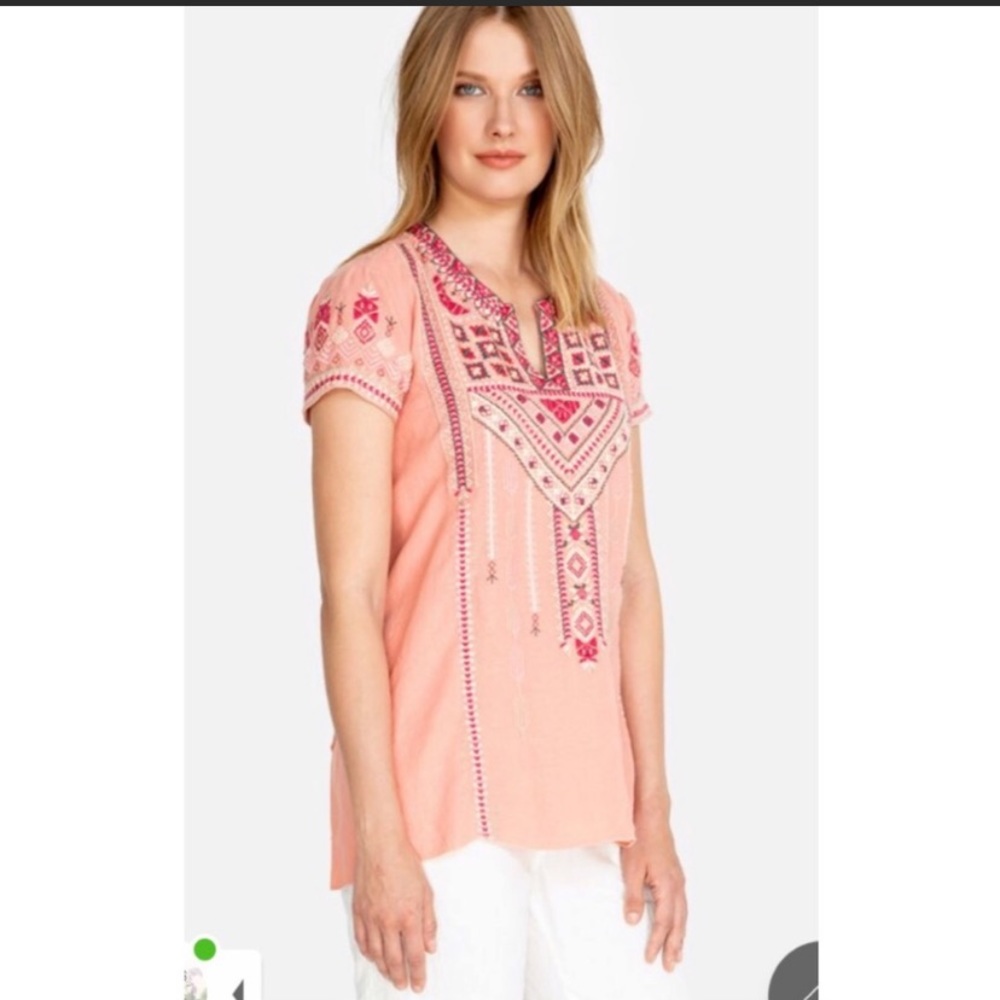 ⭐️NWT!⭐️Johnny Was Sabriya Boho Embroidered Peach Linen Drape Top Sz S $250 Rtl - Picture 7 of 15